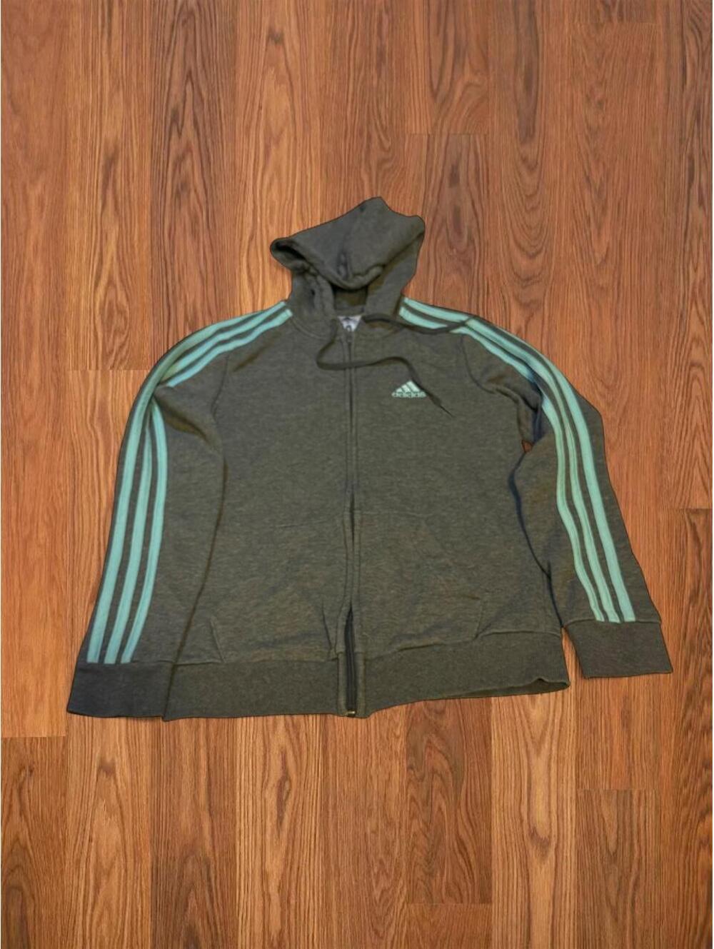 Adidas Women's Grey and Cyan Blue Full Zip Up Jacket